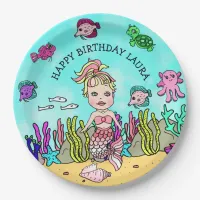 Pretty Pesonalized Pink Blonde Mermaid Birthday Paper Plates