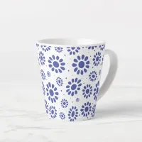 Pretty Blue White Abstract Daisy Pattern Latte Mug