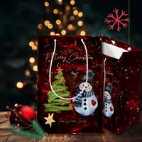 Christmas Tree with Snowman Red Gift Bag