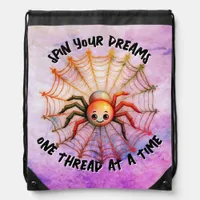 Cute Spider Inspirational Quote Monogram on pink | Drawstring Bag