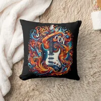 A vibrant electric guitar bursts with energy throw pillow