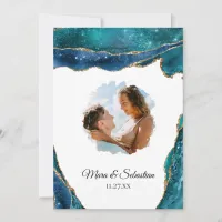 *~* QR - PHOTO - RSVP AR13 Teal AGATE  Wedding Invitation