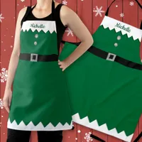 Custom Green Silver Glitter Workshop Elf Christmas Apron