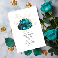 Turquoise and Gold Floral Wedding Invitation