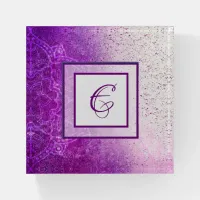 Purple Mandala and White Monogrammed   Paperweight