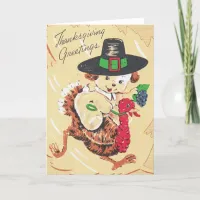 Vintage Puppy Dog Riding Turkey Thanksgiving Holiday Card