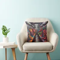 Train full of Demons and lost Souls Throw Pillow