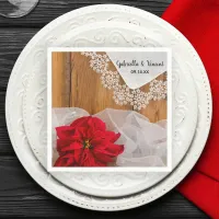 Rustic Poinsettia and Lace Winter Barn Wedding Napkins