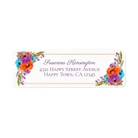 Purple Turquoise Orange Floral Frame Watercolor Label