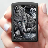 Moonlit White Wolf Wonder Zippo Lighter