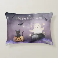 Cute Cat and Ghost Halloween Accent Pillow