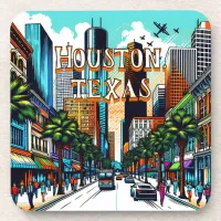 Houston, Texas Downtown City View Abstract Art Beverage Coaster