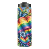 LGBTQIA+ Pride Flags, Rainbows, Flowers Thermal Tumbler