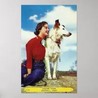 Casino Cafe Pretty Dog and Beautiful Girl Vintage Poster