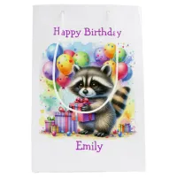 Cute Cartoon Raccoon Birthday Personalized Medium Gift Bag