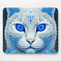 White Mystical Cat Ethereal AI Art Mouse Pad