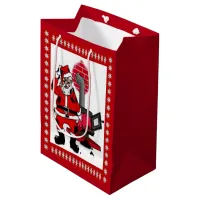 Vintage Santa and a Coal Stove Burner Med Gift Bag