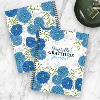 Ornate Blue Flowers and Green Leaves Gratitude Notebook