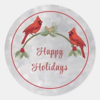 Winter Cardinals and Pines Classic Round Sticker