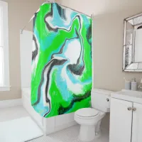 Lime Green and Aqua Blue Marble Abstract Art  Shower Curtain