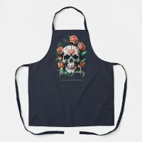 Floral Skull Monogram Family Name Halloween Apron