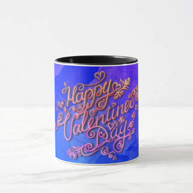 Happy Valentine’s Day blue heart lettering Mug