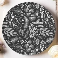 Botanical Christmas Foliage Pine Berries Pattern Paper Plates