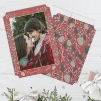 Elegant Modern Botanical Flat Red Christmas Photo Holiday Card