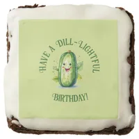 Cute Green Cartoon Pickle Birthday Brownie