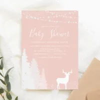 Rustic Winter Deer Woodland Blush Pink Baby Shower Invitation