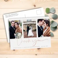 Rose Gold Foil Script Photo Wedding Thank You Foil Invitation Postcard