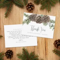 Rustic Watercolor Pine Cone Winter Wedding Thank You Card