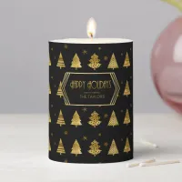 Christmas Trees and Snowflakes Pattern Gold ID863 Pillar Candle