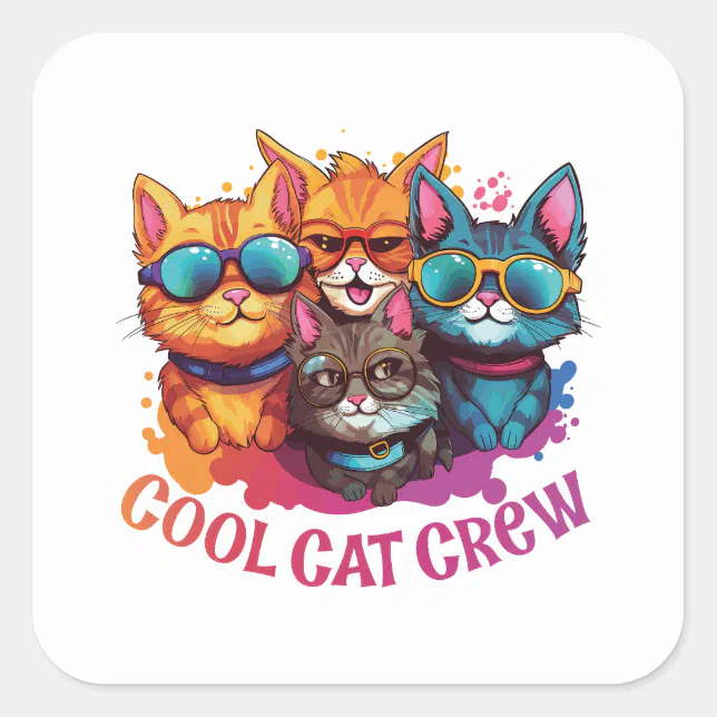 Cool Crew Cats Tote Bag Square Sticker