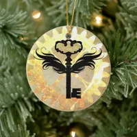 Steampunk Winged Key and Cog Wheel Ceramic Ornament