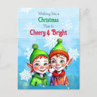 Old-Fashioned Christmas Elves Cheery and Bright Holiday Postcard