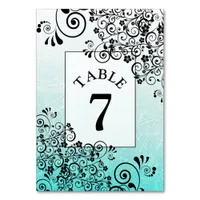 Teal and Black Fancy Wedding Table Number Card