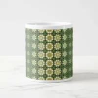 Green and Creme White Vintage Flower pattern Giant Coffee Mug