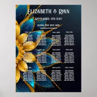 Elegant Sapphire and Gold Floral Wedding Poster