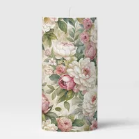 Cottage Rose and Peony Floral Pillar Candle