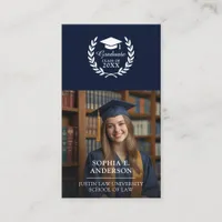 Customized Navy Blue Graduate Photo QR Name Calling Card