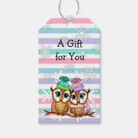 Whimsical Watercolor Owls and Snowflakes Christmas Gift Tags