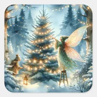 Whimsical Fairies in Winter Wonderland Square Sticker