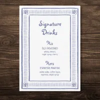 Blue Quirky Hand Drawn Wedding Signature Drinks  Menu