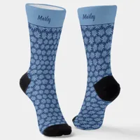 Blue Poinsettia Minimal Classic Whimsy Christmas Socks