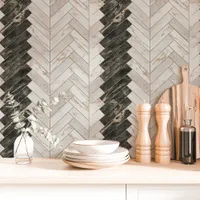 Black and White Marble Herringbone Chevron Wallpaper