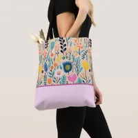 Simple Floral Modern Folk Art, Color Block Tote Bag