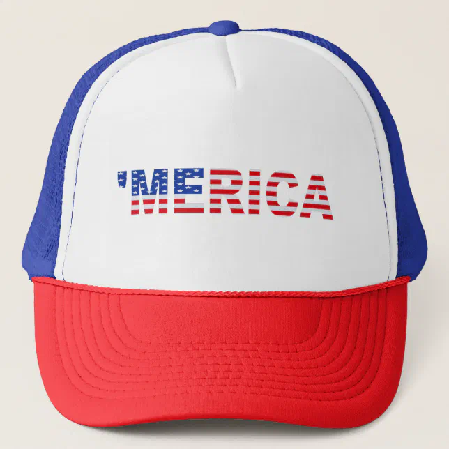 'MERICA American USA Flag 4th July Custom Trucker Hat