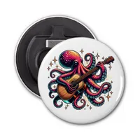 Funny Cartoon Octopus Playing Guitar Bottle Opener