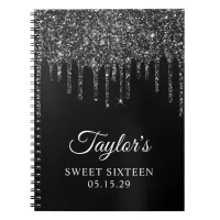 Dripping Black Glitter Glam Sweet Sixteen Notebook